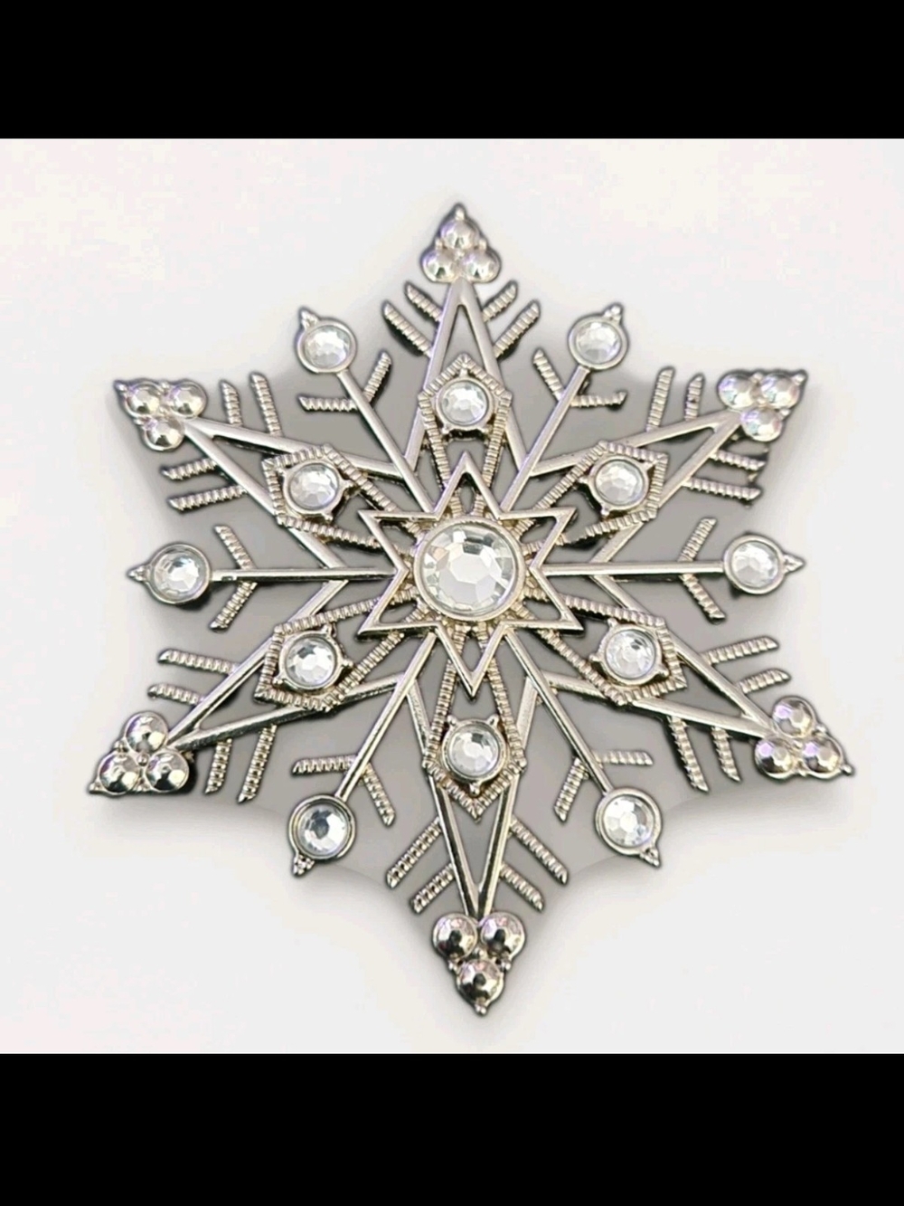 Silver Snowflake Decorative Magnetic Jar Candle Lid Topper with Clear Crystals